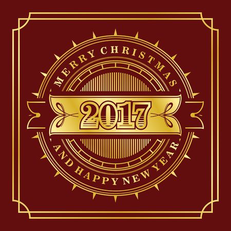 Vintage Christmas card gold festive frame with the words Merry Christmasのイラスト素材