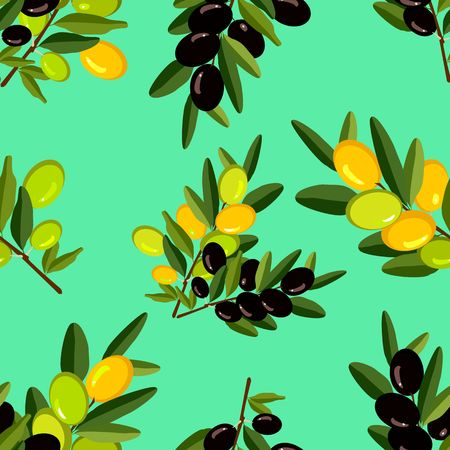 seamless pattern olive vetvt with ripe fruits black and green on aのイラスト素材