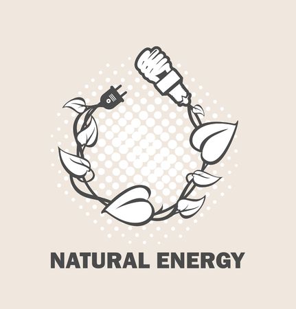Green energy symbol vector wreath woven in the plant connection to power energy-saving lampのイラスト素材