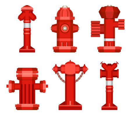 Stock Vector set of isolated red fire hydrant on a white backgroundのイラスト素材