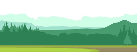 vector illustration horizontal panoramic landscape of mountainous terrain summer day forest areaのイラスト素材