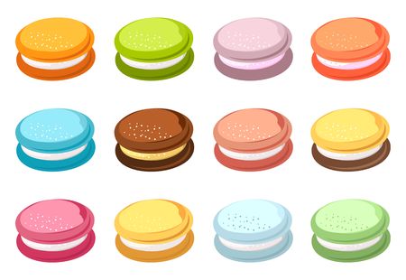 Set of sweet baking colorful colored macaroons isolated on white backgroundのイラスト素材