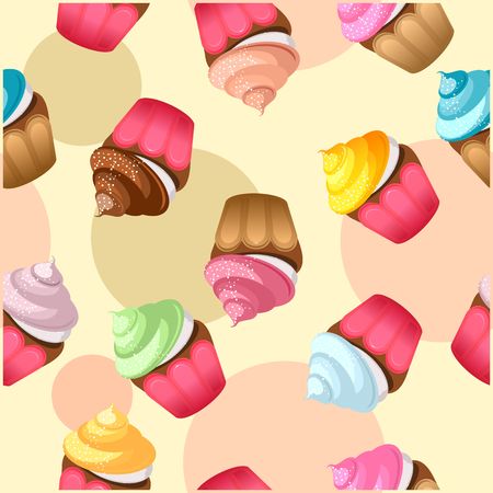 Seamless pattern of cupcakes with cream and meringue of different flavorsのイラスト素材