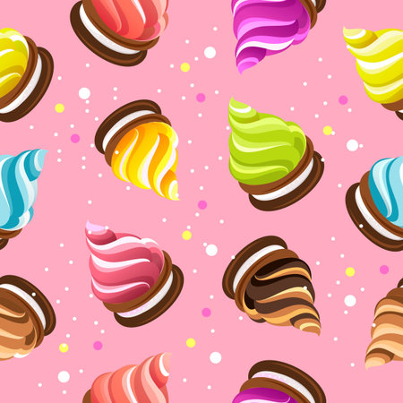 Pattern cakes with cream on biscuits meringue with different color taste.のイラスト素材