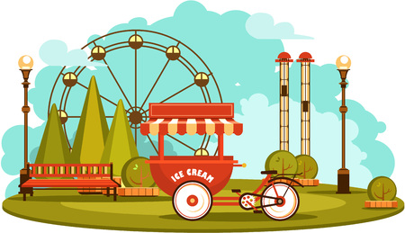 Vector illustration Amusement park and recreation trolley with ice cream cheerful fair showのイラスト素材