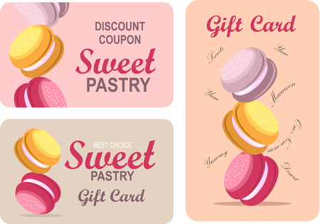 Vector illustration coupon for a bakery shop sweet macaroons bonuses sale discount gift cardsのイラスト素材
