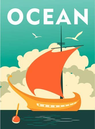 Vector illustration sailfish fishing on a vintage poster sea theme travelのイラスト素材