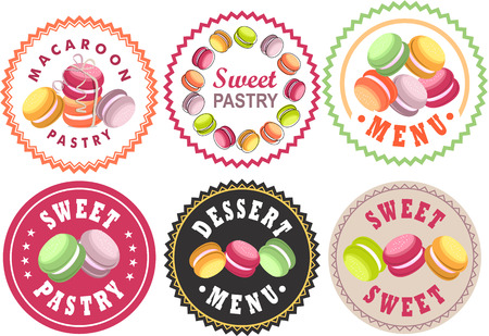 Vector set Labels of bakery bakery shop sweets round shape quality sign macaroonsのイラスト素材