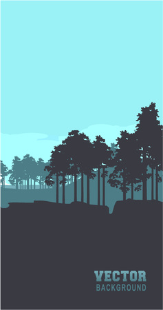 Vector illustration of a fictional landscape twilight forest edge silhouettes of trees vertical bannerのイラスト素材