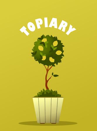 Vector illustration of a garden seedlings a tree in a box in a pot of retro postcardのイラスト素材