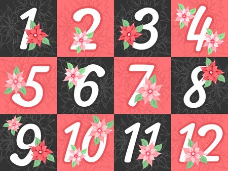 Vector illustration of a set of digits in the calendar calendar decorated with a Christmas flowerのイラスト素材
