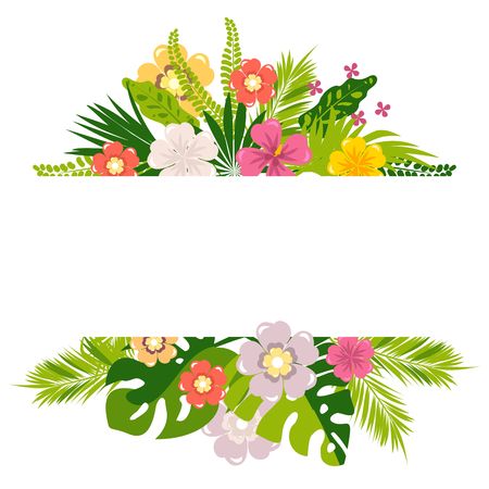 Vector tropical leaves and flowers of exotic plants copy spaceのイラスト素材