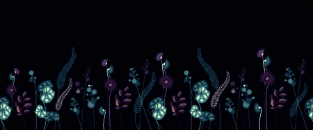 Vector illustration of horizontal Seamless pattern of Botanical flowers and herbs on the fabricのイラスト素材