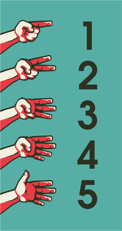 Vector illustration of a set of human hand gestures indicating an account of one to fiveのイラスト素材