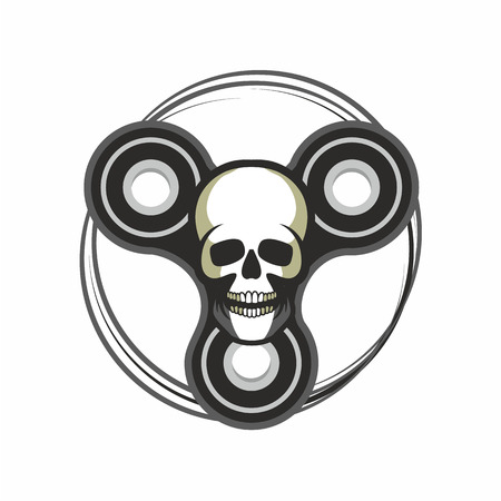 Vector illustration of retro poster popular toy anti-stress spinner on the background of the skull conceptのイラスト素材