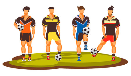 group of isolated husband in different soccer uniforms soccer players on white backgroundのイラスト素材