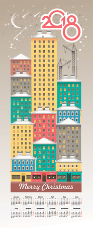 A vertical vector calendar 2018 winter snowy night cityのイラスト素材