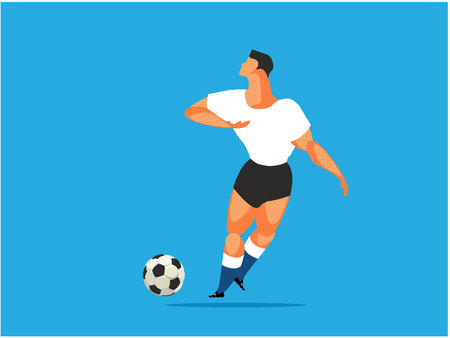 A vector illustration of soccer player trying to kick the ballのイラスト素材