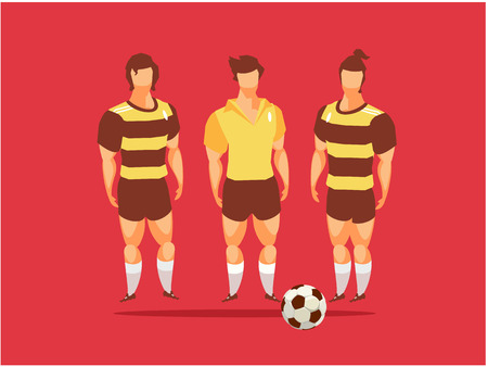 A vector illustration of team of athletes with soccer ball in red background.のイラスト素材