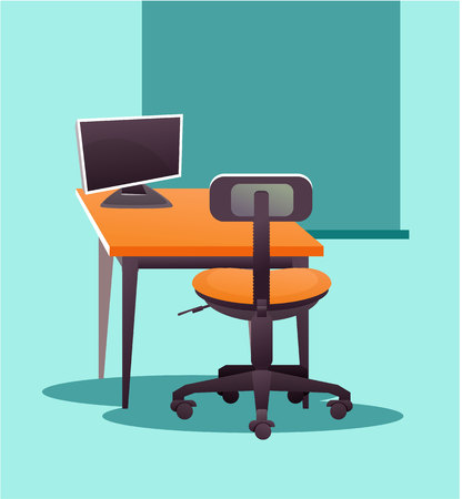 A Vector illustration of a computer desktop near the blackboard, classroom, workplace concept, designのイラスト素材