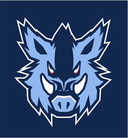Vector illustration of the wild boar emblem of the emblem of the club mascot sports team in blue colors.のイラスト素材