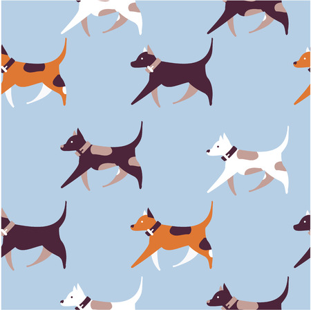 Vector illustration seamless pattern of dogs jumping running around playing frisbee, for bamboo and textiles.のイラスト素材