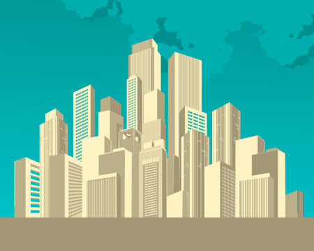 vector illustration of cityscape with multicolored high-rise housesのイラスト素材