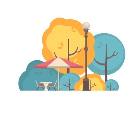 vector illustration isolate place for rest outdoor cafe in the park between the villageのイラスト素材