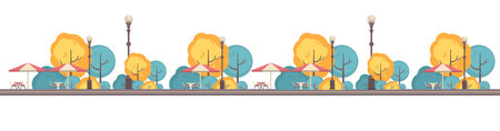 Vector illustration of seamless pattern repeats horizontally autumn scene park place.のイラスト素材