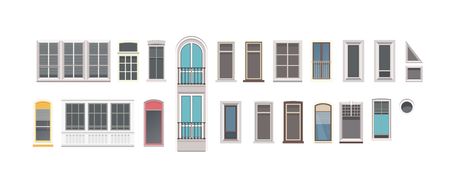 vector illustration set of isolated windows of different shapesのイラスト素材