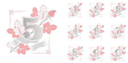 Set of flower numbersのイラスト素材