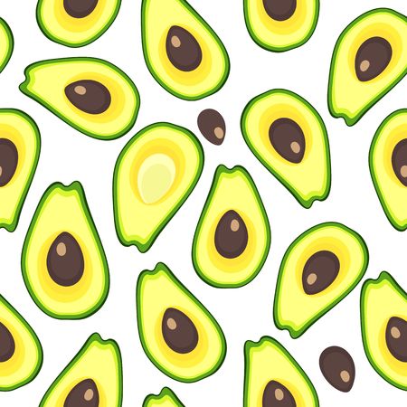 image seamless pattern of fresh avocado fruits cut into slicesのイラスト素材