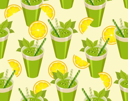 image of a seamless pattern of detox cocktail for a healthy lifestyle in a glass with a strawのイラスト素材
