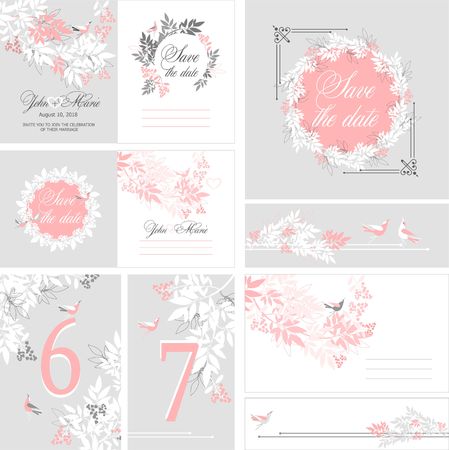 Wedding invitation, invitation menu rsvp thank you card floral greenery design, Eucalyptus leavesのイラスト素材