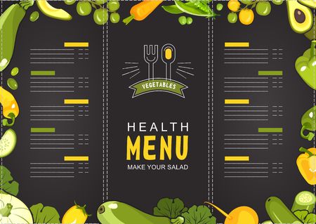 vector illustration menu for shop or restaurant with ripe vegetables yellow and green on black background format landscape horizontal sheetのイラスト素材