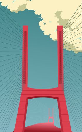 Big bridge vector vertical illustration front view full face construction, the road goes into the distance,のイラスト素材