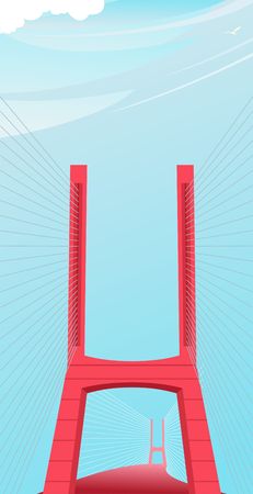 Big bridge vector vertical illustration front view full face construction, the road goes into the distance,のイラスト素材