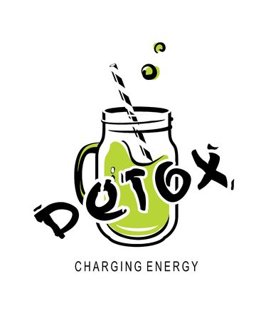 vector illustration of a detox cocktail for a healthy lifestyle freshly squeezed juice in a glassware on a white backgroundのイラスト素材