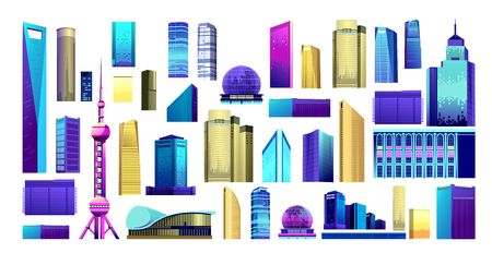 Set of isolated objects. City buildings and structures multi-storey houses on a white background.のイラスト素材