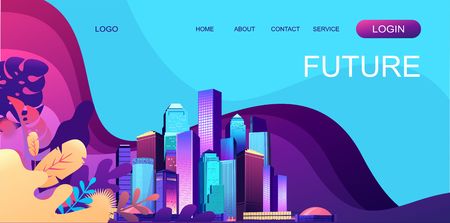 Vector horizontal illustration. Abstract landing page banner on the Internet for your use. Fantastic city.のイラスト素材