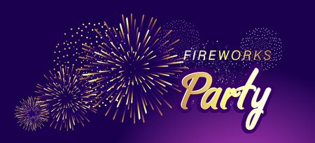 Horizontal vector illustration of abstract banner fireworks in the night sky, a holiday festivalのイラスト素材