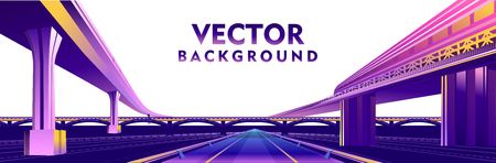 Vector horizontal illustration banner, city, panoramic urban landscape, in violet colors, isolated on white background.のイラスト素材