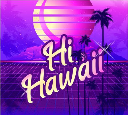 Sci-fi vector background, sunrise in the style of retro-grazing waves, synth, 80s designのイラスト素材