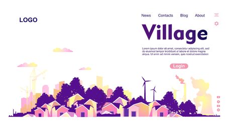 Vector illustration of a horizontal, a small town, town or village on the banner for the Internet user page on a white backgroundのイラスト素材
