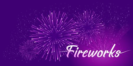 Horizontal vector illustration of abstract banner fireworks in the night sky, a holiday festivalのイラスト素材