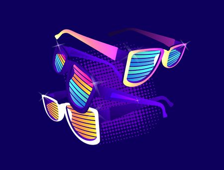 vector illustration sunglasses retro style on dark background, futuristic image, t-shirt printingのイラスト素材