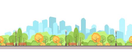 Vector horizontal illustration for park design, recreation places, cozy places for recreation urban public park for recreation and entertainment, isolated on white backgroundのイラスト素材