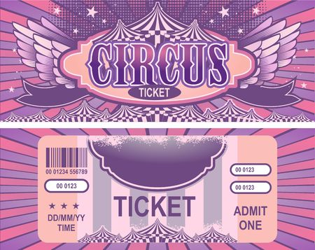 vintage circus ticket for a magic show, carnival or amusement park, vector template two sides isolated, isolated on white backgroundのイラスト素材