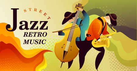 Classic music festival jazz rock concert, jazz gangs. horizontal vector banner illustration. Bannerのイラスト素材