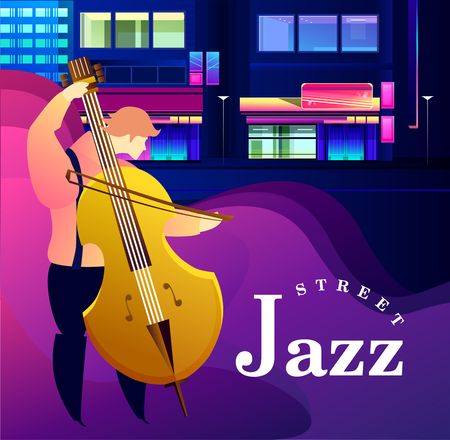 Classical music festival concert, musician playing jazz blues, vector illustration. Posterのイラスト素材